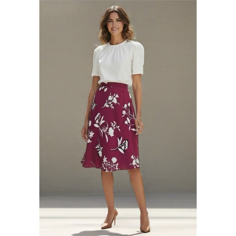 Ann Taylor Floral Full Skirt Burgundy/White 0